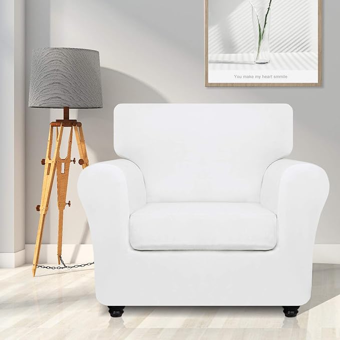 ZNSAYOTX Luxury Chair Slipcovers with Arms 2 Piece Stretch Chair Covers for Living Room Thick Soft Armchair Slipcover Anti Slip Dog Pet Friendly Furniture Protector (White),30"-47"(1 Cushion) - Image 2