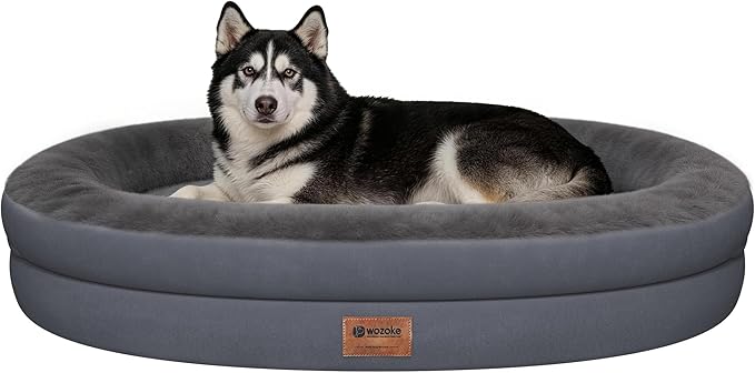Waterproof Orthopedic Dog Bed for Extra Large Dogs, Dark Grey | Supportive Crate Foam Relieves Joint Pressure, 360°Bolsters, Waterproof Inner,Washable Cover, Non-slip Bottom by Wozoke