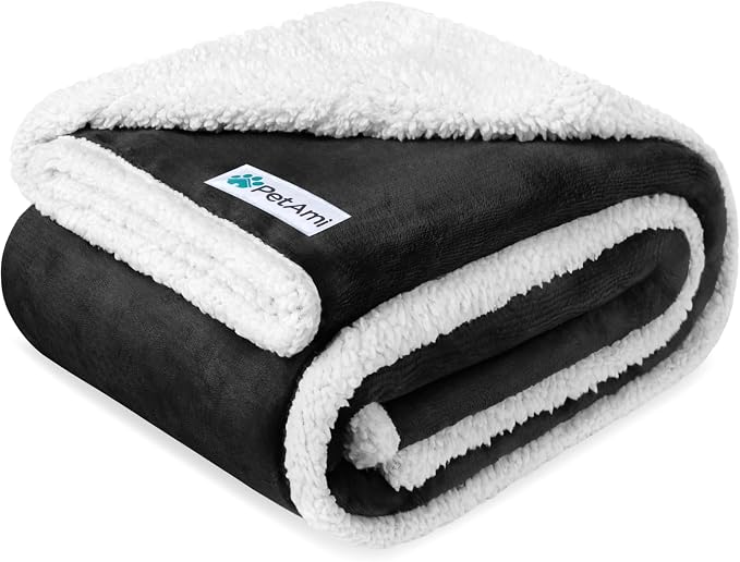 PetAmi Waterproof Dog Blanket for Couch, Large 60x40, Pee Proof Sherpa Fleece Reversible Pet Throw, Furniture Protector for Bed Sofa Kennel, Soft Washable Cover for Medium Dogs Cats, Black by PetAmi