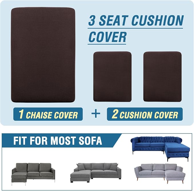 H.VERSAILTEX Sectional Couch Covers 3 Pieces Sofa Seat Cushion Covers L Shape Separate Cushion Couch Chaise Cover for Both Left/Right Sectional Couch (Seat Only: 1 Chaise + 2 Sofa, Chocolate) - Image 8