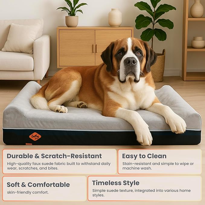 Laifug Orthopedic Memory Foam Extra Large Dog Bed Pillow(60"x48"x10", Slate Grey) Durable Water Proof Liner & Removable Washable Cover & Smart Design - Image 2