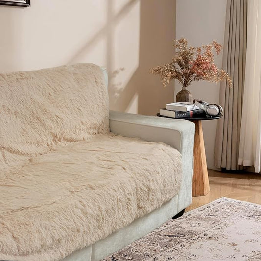 Dogs/Cats Bed Mats, Dog Pad Washable Removable Couch Cover with Anti-Slip Back, Plush Long Fur Mat, Perfect for Small, Medium and Large Dogs.(Beige, 52"x82") by SNUGGLESINTO