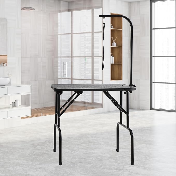 VEVOR Pet Grooming Table, 32 x18 Inch with Height Adjustable Arm, 220LBS Static Weight Capacity, Foldable Dog Groom Station with No-Sit Haunch Holder with Grooming Loop, for Medium and Small Dogs - Image 8