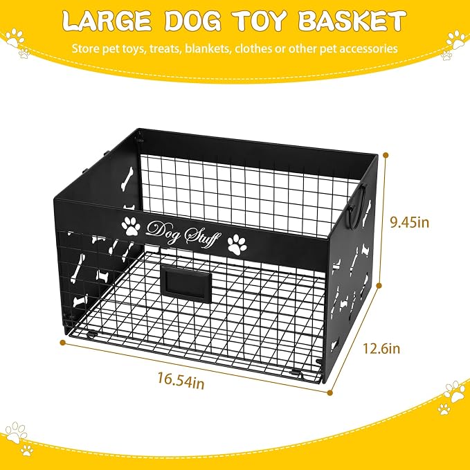 Bfttlity Dog Toy Basket Large Metal Toy Box Storage for Dogs Toys, Black | Dog Toy Bin with Handles for Living Room Storage Dogs Chew Pets Toys, Blankets, Clothes, Food - Image 2