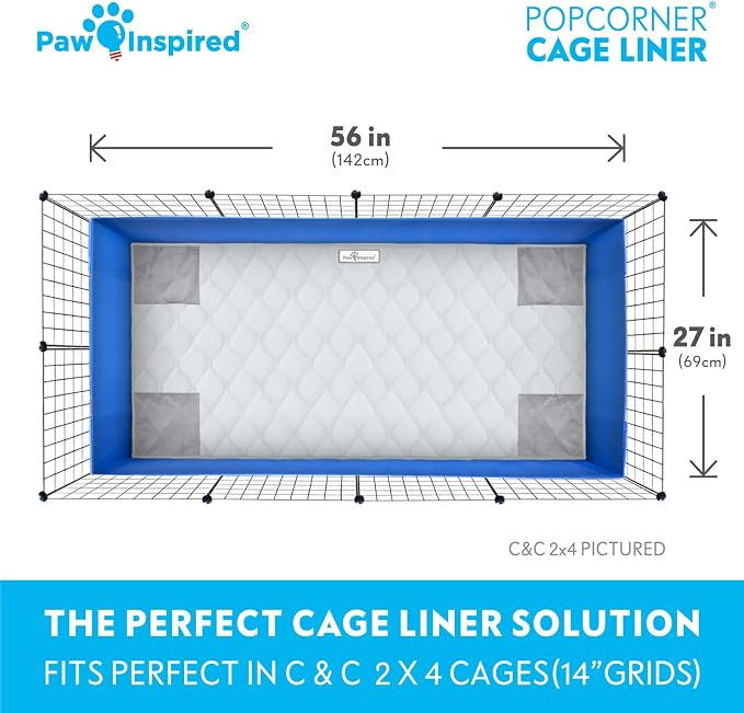 Paw Inspired PopCorner Guinea Pig Cage Liners | Washable Fleece Bedding or Pet Bed Mat for Small Animals | Super Absorbent Pee Pad with Reinforced Corners and Waterproof Bottom (C&C 2x4, Light Gray) - Image 4