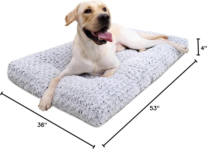 KSIIA Washable Dog Bed Deluxe Plush Dog Crate Beds Comfy Kennel Pad Anti-Slip Pet Sleeping Mat for Large, Jumbo, Medium, Small Dogs Breeds, 53" x 36", Gray - Image 7