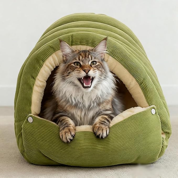 Removable and Washable Winter Closed-Off Cat Bed, Warm Cat Bed for Winter, Cotton Soft Pet Nest for Cats, Warm Cave Nest Sleeping Puppy for Cats & Small Dogs (Green, Large) - Image 6