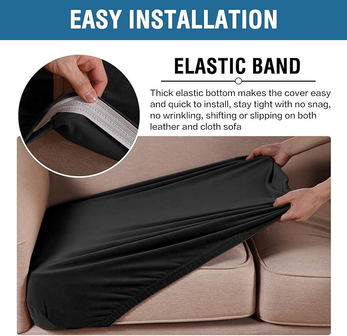 H.VERSAILTEX Velvet Stretch Couch Cushion Cover Plush Cushion Slipcover for Chair Loveseat Sofa Cushion Furniture Protector Seat Cushion Sofa Cover (3 Piece Sofa Cushion Covers, Black) - Image 4