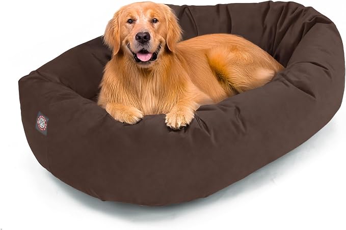 Majestic Pet 40 Inch Suede Calming Dog Bed Washable – Cozy Soft Round Dog Bed w/Spine Support for Dogs to Rest Head - Fluffy Donut Dog Bed 40x29x9 (Inch) - Round Pet Bed Large – Chocolate (2025) by MajesticPet