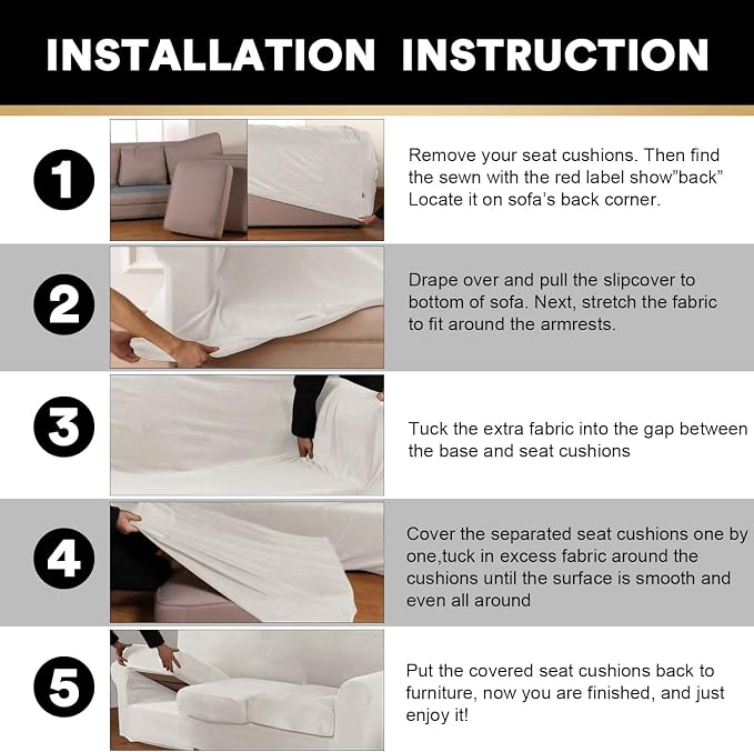 PrinceDeco Velvet Couch Covers for Sofa Soft 4 Pieces Couch Covers for 3 Cushion Couch Sofa Pet Friendly Furniture Protector with Non Slip Elastic Bottom Width Up to 90 Inch (Medium-Large, Porcelain) - Image 7