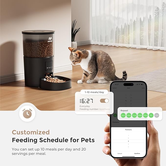 IMIPAW Automatic Cat Feeder, 5G WiFi Cat Food Dispenser with APP Remote Control, Pet Dry Food Smart Feeder, Programmable Timed Feeding, Dual Power Supply, 1-10 Meals Per Day, Desiccant Bag, Small pets - Image 3