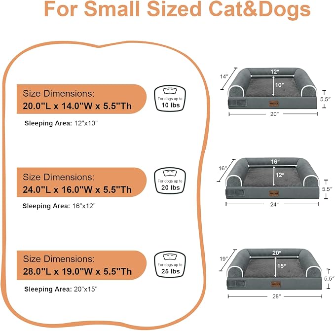 NANUYA Orthopedic Dog Bed for Medium Dogs, 28 x 19 Inch, Dark Grey | Egg crate foam for joint support, 3-sided bolster pet sofa, waterproof lining, washable cover, and non-skid base - Image 6