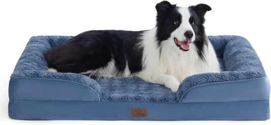 Bedsure Orthopedic Dog Beds Large Sized Dog - Washable Large Dog Cat Bed Waterproof, Comfort Dogs Couch Sofa with Washable Removable Cover, Pet Bed with Nonskid Bottom, Plush-Blue, 35"