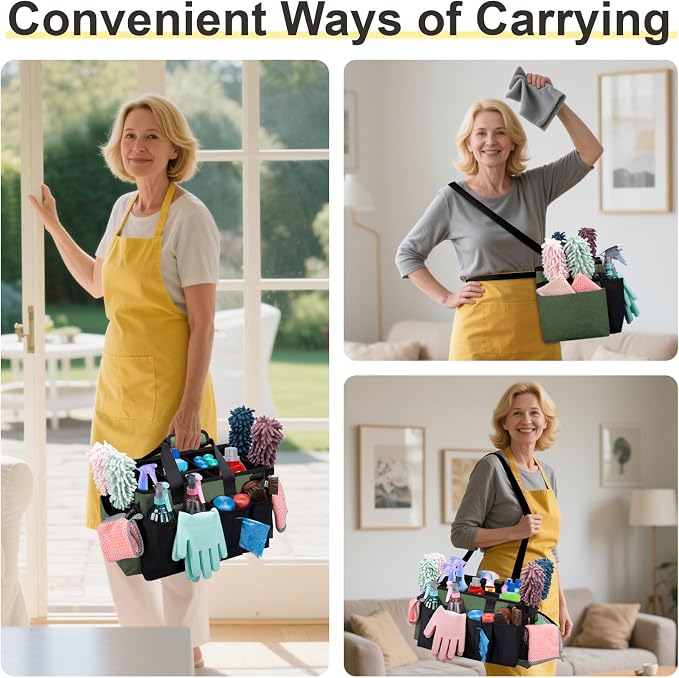 Wearable Large Cleaning Caddy Bag for Housekeeper, Clean Supply Organizer with Adjustable Shoulder, Waist & Handle Straps, Detailing Bag for Kitchen Supplies (Green) - Image 7