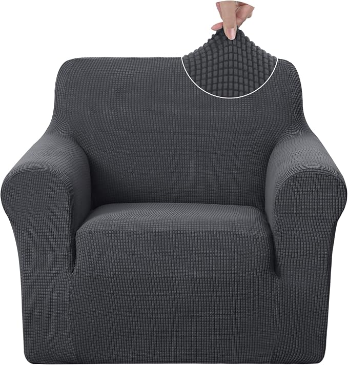 U-NICE HOME Stretch Recliner Chair Cover Armchair Slipcover, Dark Grey | Furniture Protector, 1-Piece Chair cover, Washable, Pet friendly, Polyester Spandex Jacquard fabric by U-NICEHOME