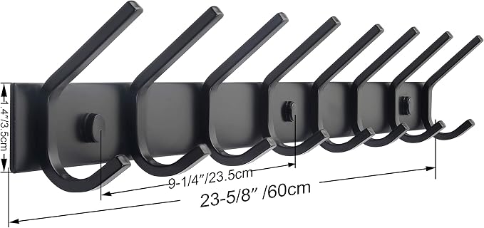 WEBI Coat Rack Wall Mounted,24 Inch 8 Hooks for Hanging Coats,Hook Rack Hook Rail Coat Hanger Wall Mount for Backpack,Clothes,Jacket,Black,2 Packs - Image 2