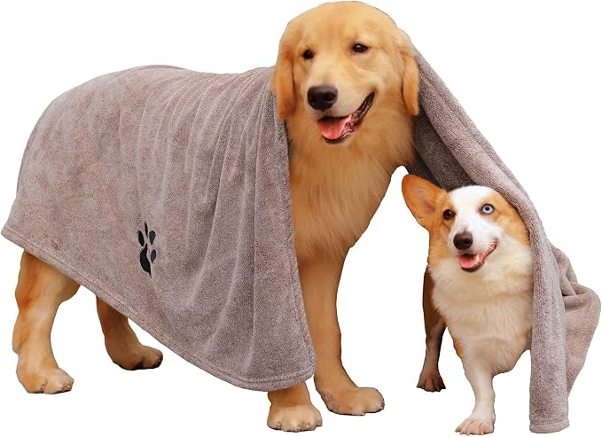 Dogvingpk Extra Large Dog Towel Super Absorbent Soft Quick Drying Microfiber Pet Bath Towels for Large & Medium Dogs (XL-55" * 36", Brown) by Dogvingpk