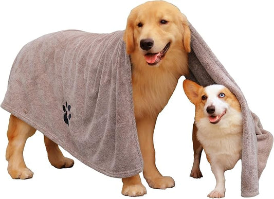 Dogvingpk Extra Large Dog Towel Super Absorbent Soft Quick Drying Microfiber Pet Bath Towels for Large & Medium Dogs (XL-55" * 36", Brown) by Dogvingpk