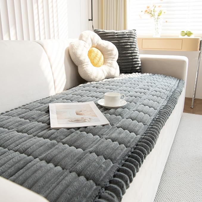 New Thick Sofa Covers Washable - Soft Corduroy Universal Sofa Cover 2 3 4 Seater, Non-Slip Couch Cover, Couch Seat Covers Sofa Slipcovers Furniture Protector for Living Room (Dark Grey, 70x180cm) by GKXLH
