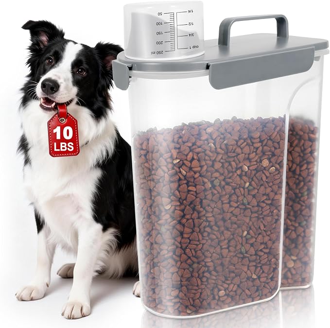 TBMax 10 lbs Cat Dog Food Storage Container, 2026 Upgraded Large Pouring Container for Pet Food Storage, Bird Seed Dispenser, Portable Travel Kibble Holder -Light Gray by TBMax