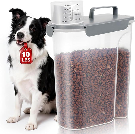 TBMax 10 lbs Cat Dog Food Storage Container, 2026 Upgraded Large Pouring Container for Pet Food Storage, Bird Seed Dispenser, Portable Travel Kibble Holder -Light Gray by TBMax