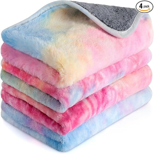 Reginary 4 Pcs Waterproof Guinea Pig Blankets Washable Small Animal Fleece Bedding Absorbent Guinea Pig Cage Liners Reusable Training Pee Pad Pet Sleep Mat for Hamster(Tie Dye Pattern,35 x 24 Inch) by Reginary