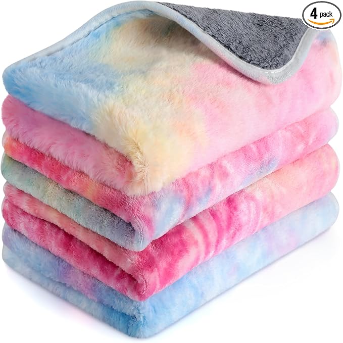 Reginary 4 Pcs Waterproof Guinea Pig Blankets Washable Small Animal Fleece Bedding Absorbent Guinea Pig Cage Liners Reusable Training Pee Pad Pet Sleep Mat for Hamster(Tie Dye Pattern,12 x 12 Inch) by Reginary