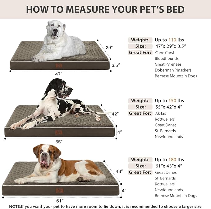 WNPETHOME Orthopedic Giant Human Dog Beds for Adult & Dog Cozy Sleep | Human Washable Waterproof Dogs Bed with Removable Cover, Multi-Needle Quilting Dogs Crate Bed for Relax,DarkGreen 61x43Inch - Image 5