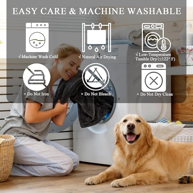JUIN Waterproof Dog Blanket for Bed: Queen Size Water Proof Blanket, Gray | 100% Waterproof, Soft Double-Sided Flannel, Queen Size 90" x 90", Pet & Bed Protection, Machine Washable - Image 6