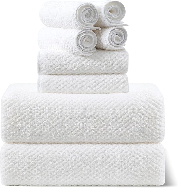 Smuge 8pcs Bath Towel Set, 2 Extra Large Bath Towel Sheets, 2 Hand Towels and 4 Washcloths- Highly Absorbent Microfiber,Ultra Soft Towel Set for Bathroom,Waffle Weave Design, Pack of 8 (White) by Smuge