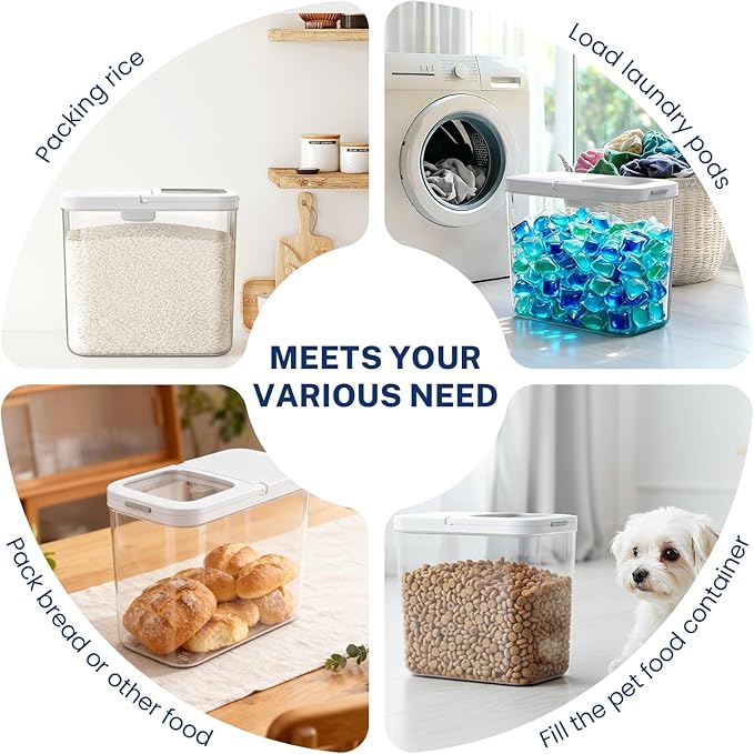 LEAWALK 12 Lbs Airtight Dog Cat Food Storage Container and Dog Treat Containers BPA-Free, PET Clear Stackable Pet Storage Bin, 1-Cup Scoop, 1-Sponge cleaning brush, Pop Top, With handle, Easy Mobility - Image 3