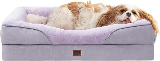 EHEYCIGA Orthopedic Dog Bed for Large Sized Dog, 36x27x7 Inch Large Memory Foam Dog Couch Bed with Sides, Waterproof Liner & Washable Removable Cover, Bolster Pet Sofa, Purple