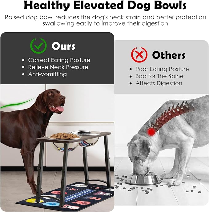 Raised Dog Bowl with Spill-Proof Mat, 4 Adjustable Heights, Two 3000ML Stainless Steel Bowls with Slow Feeder, Elevated Food & Water Bowls for Medium, Large, and Extra Large Dogs - Image 3