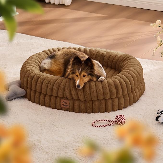 ChiXnuggle Orthopedic Dog Bed, Washable Cover, Faux Fur Bolster Pet Couch | waterproof,egg crate foam,non-slip bottom,for small medium dogs,brown,30*24*7,dog sofa,puppy bed - Image 3
