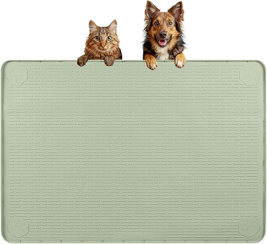 Dog Food Mat 34''x22'' Extra Large Dog Mat for Food and Water, Green | Silicone Dog Bowl Mat with Raised Edge, Waterproof Non-Slip Pet Feeding Mat for Floors, fit for Dog Cat Bowls by Bartuke