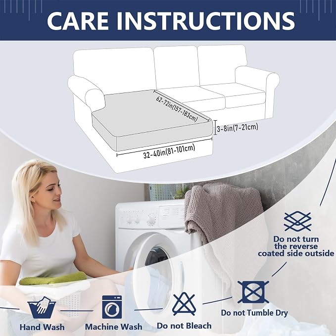 hyha Waterproof Sectional Cushion Covers, Anti Slip L Shape Sofa Cover | L Shape Sectional Fit, Wear Resistant Fabric, Anti Slip, Waterproof Protection, Pet Protector (1 Piece for Chaise XL) - Image 5