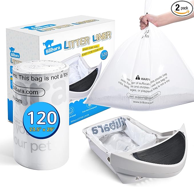 Litter Box Liner Bag Compatible with Cat litter Box Robots 3 and 4, 120 Pack - Extra Thick Waste Bags for Self-Cleaning Pet Kitty Litter Box Drawer Liners, 9-11 Gallons Kitchen Trash Bags by Bilibara
