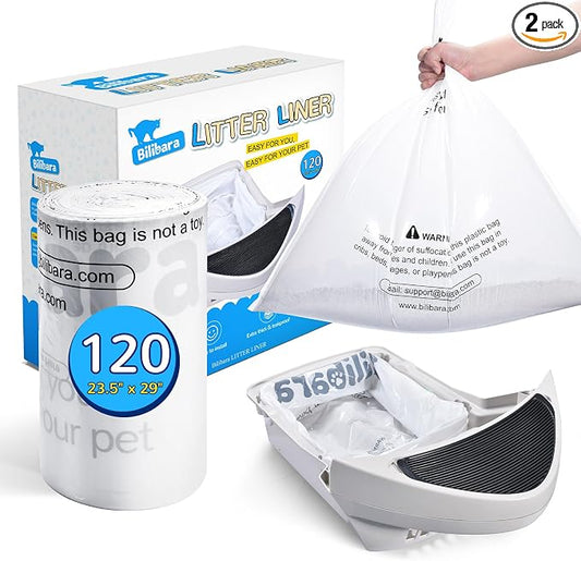 Litter Box Liner Bag Compatible with Cat litter Box Robots 3 and 4, 120 Pack - Extra Thick Waste Bags for Self-Cleaning Pet Kitty Litter Box Drawer Liners, 9-11 Gallons Kitchen Trash Bags by Bilibara