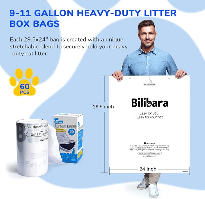 Litter Box Liner Bag Compatible with Cat litter Box 3 and 4, 60 Pack - Extra Thick Waste Bags for Self-Cleaning Pet Kitty Litter Box Drawer Liners, 9-11 Gallons Home/Kitchen Trash Bags - Image 7