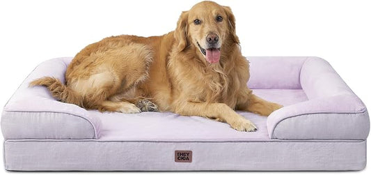 EHEYCIGA Orthopedic Extra Large Dog Bed, Waterproof Washable XL Pet Bed 44" | Non-Slip Bottom and Egg-Crate Memory Foam Big Dog Couch Bed with Washable Removable Cover, Lilac, 44Inch by EHEYCIGA
