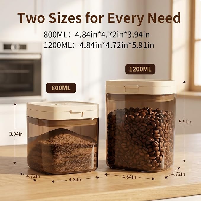 Airtight Food Storage Container with Magnetic Scoop & Built-in Leveler, 1200ML Coffee Storage Container with Date Tracker, BPA Free UV Blocking Food Container for Coffee Beans, Ground Coffee, Tea - Image 6