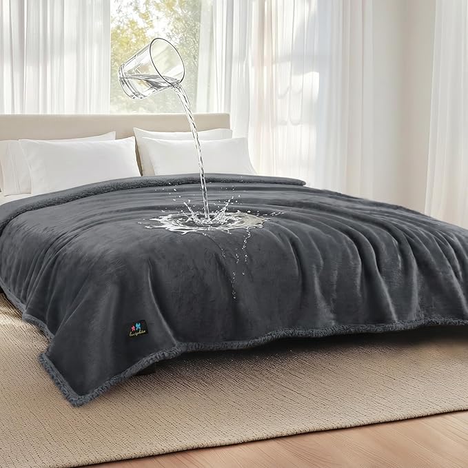 Luciphia Waterproof Pet Blankets, Liquid Pee Proof Dog Blanket for Sofa Bed Couch, Reversible Sherpa Fleece Furniture Protector Cover for Small Medium Large Dogs Cats, Dark Gray King Size（100" x 85"） by luciphia