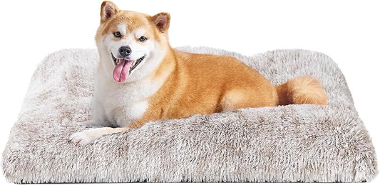 EHEYCIGA Fluffy Dog Crate Bed for Large Dogs, Plush Faux Fur Pad, Brown | Calming Anti Anxiety Large Dog Crate Bed, Washable Soft Warm Mat with Non-Slip Bottom by EHEYCIGA