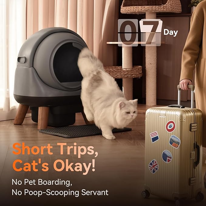 Self Cleaning Litter Box for Multiple Cats, G1 Automatic Litter Box with Smart APP Control & Health Monitoring, Includes 2 Roll Trash Bags and Litter Mat (Grey) - Image 4
