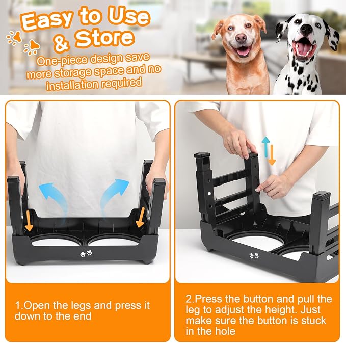COMESOON Elevated Dog Bowls, 4 Height Adjustable Raised Bowl Stand with 2 Thick 50oz Stainless Steel Food Bowls Non-Slip Feeder Adjusts to 3.7'', 9.2'', 10.75'', 12.36'' Black, (DB-W01) - Image 6