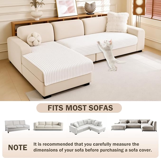 MEETSKY 100% Waterproof Couch Cover L Shape, 2 Pieces Sectional Couch Covers for Leather Sofa, Washable Sofa Cover for 3 Cushion Couch Sofa Pet Friendly, Off White, XXX-Large, 35"x70.9"+35"x82.7" - Image 2