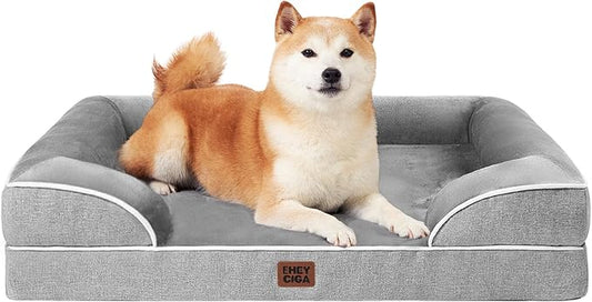 EHEYCIGA Orthopedic Dog Beds Large Sized Dog, Waterproof Washable Pet Bed | Non-Slip Bottom and Egg-Crate Memory Foam Dog Couch Bed with Washable Removable Cover, Grey by EHEYCIGA