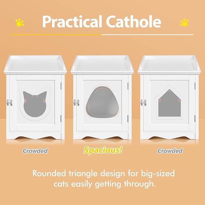 Yaheetech Cat Litter Box Enclosure, Hidden Litter Box Furniture with Side Towel Bar, Wooden Cat Washroom, Storage Cabinet, Indoor Pet House, Side Table Nightstand, White - Image 9