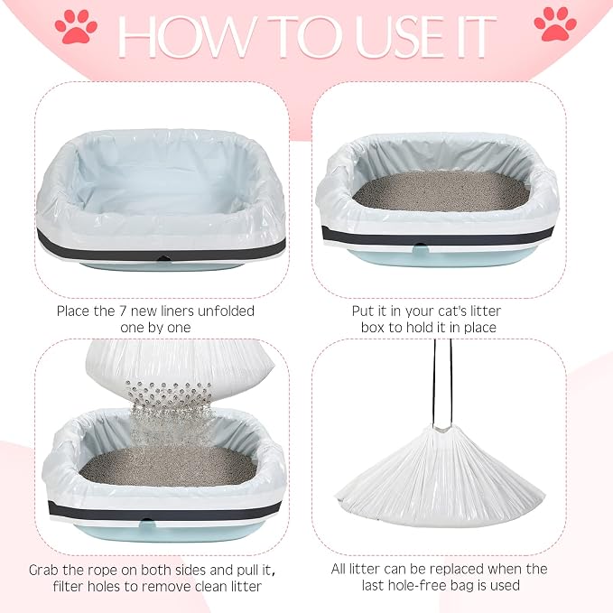 84 Count Sifting Cat Litter Box Liners with Holes Extra Large Cat Litter Bags Jumbo Thick Pan Liners with Drawstring, 36 x 18 Inch - Image 4