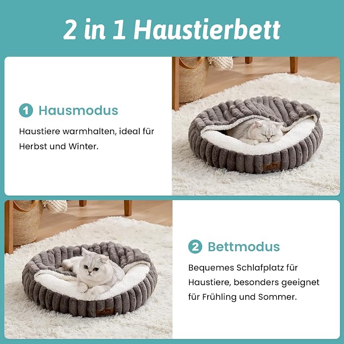 Cat Bed with Hooded Blanket, Round Fluffy Anti-Anxiety Pet Bed for Cats/Small Dogs, Cozy Donut Cuddler with Machine Washable Faux Fur & Anti-Slip Bottom(23"×23"×6",Grey) - Image 3